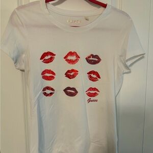 Guess White Tee with Gold Logo L